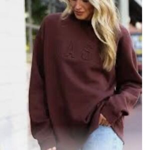 NASH Collection Iconic Brown Embossed Logo Oversized Crewneck Sweatshirt Sz XL